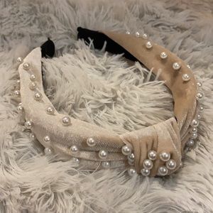 Blush Pink Velvet & Pearl headband S or XS